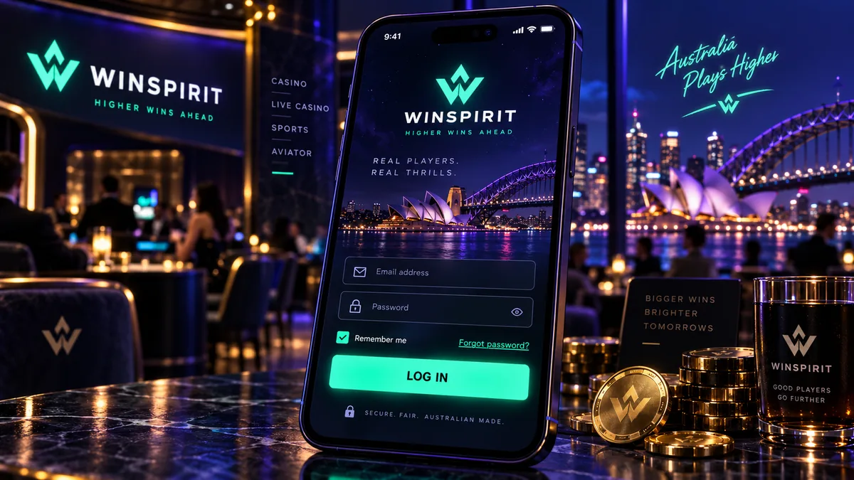 WinSpirit login screen showing the email and password fields Australian players use to sign in